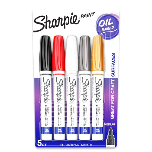 Sharpie Oil-Based Paint Markers, Medium Point, Assorted & Metallic Colors, 5 Count - Great for Rock Painting