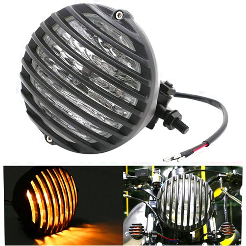 NATGIC 5.5 Inch Universal Motorcycle Headlight Retro Grill Single Round 12V 55W Halogen Headlamp Bulb for Harley Honda Suzuki Chopper Bobber (Black)