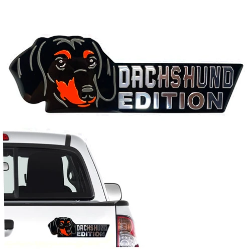 Queenik Dog Edition Car Badges, 3D Dog Car Badge Laser Cutting Car Emblem, Metal Car Exterior Emblems Badge,Cute Dogs Badge Rated Car Decals Bumper Stickers Decoration (Dachshund)