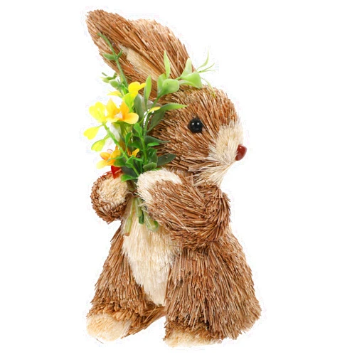 NUOBESTY Easter Rabbit Statue Standing Sisal Bunny Rabbit Lifelike Hand- Woven Straw Figures Spring Easter Figurine Decoration