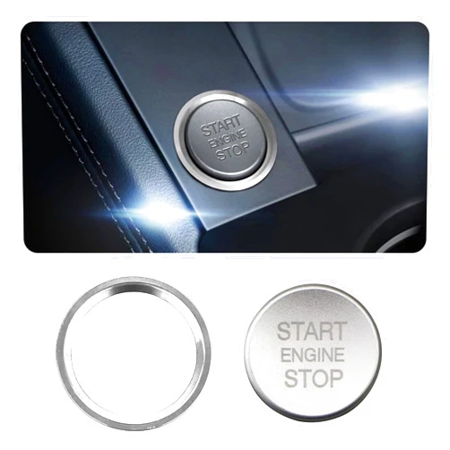 SOMUCH Car Push Start Button Cover - Aluminum Engine Start Stop Button Decoration with Ring, Ignition Button Cover Car Decorations, Car Accessories Interior (Silver)