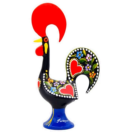 Galos 8 Inch Good Luck Portuguese Rooster Barcelos Metallic Figurine for Kitchen Decor (Black)