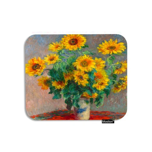Moslion Floral Mouse Pad Claude Monet Oil Painting Bouquet of Sunflowers Gaming Mouse Pad Rubber Large Mousepad for Computer Desk Laptop 7.9x9.5 Inch Yellow Green Red