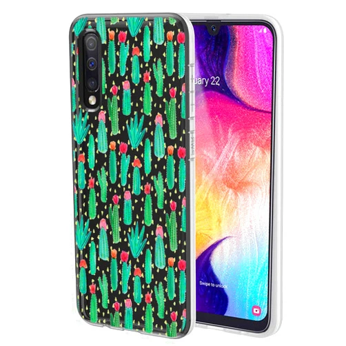 Topeiye Flowers Clear Slim Designed for Galaxy A50 Case, Shock-Absorption Floral Flexible Soft TPU Rubber Protective Cover for Samsung Galaxy A50 (Cactus)