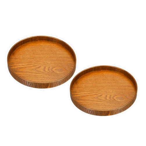PATIKIL Wood Serving Tray 8 Inch, 2 Pack Round Decorative Platter for Home Decor Kitchen Table Candle Holder, Brown
