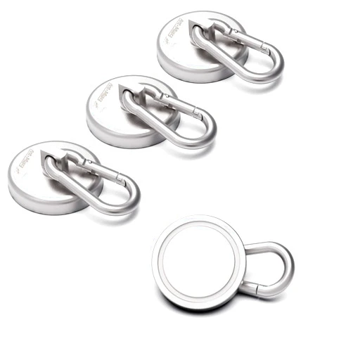 Ant Mag Magnetic Hooks 140LBS Heavy Duty Neodymium Magnet with Swiveling Carabiner Magnet Snap Hook for Indoor/Outdoor Hanging Bag Kitchen Garage Magnet Type Cruise Ship Magnetic Hook (4 Pack)