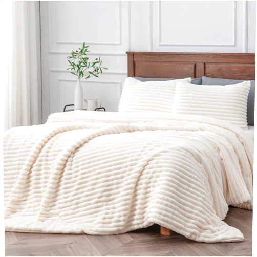 BEDELITE Fleece Queen Comforter Set -Super Soft & Warm Fluffy White Bedding, Luxury Fuzzy Heavy Bed Set for Winter with 2 Pillow Cases