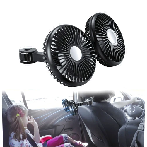 SAMORINO Car Fan for Backseat, [360° Rotatable][3 Speeds] USB Powered Dual Head Car Seat Headrest Fan for Car, Baby Pet Car Seat Rear Seat Headrest Fan for Sedan, SUV, RV, Pickup Truck, Golf Vehicles