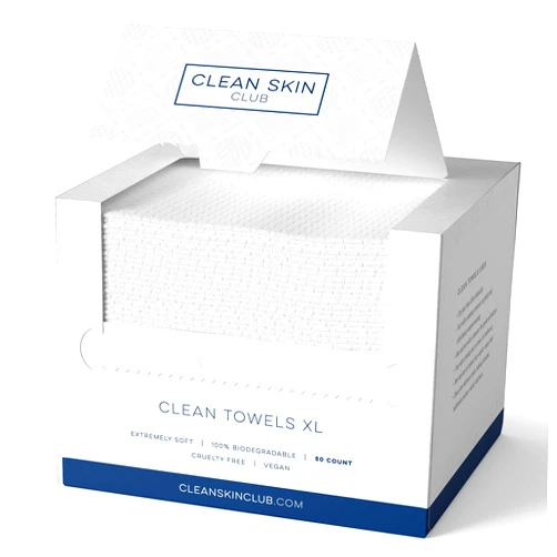 Clean Skin Club - Clean Towels XL | World's 1ST Biodegradable Face Towel | Disposable Makeup Removing Wipes | Dermatology Tested & Approved | 100% Organic & Cruelty Free | Super Soft for Sensitive Skin (50 Count (Single Box))