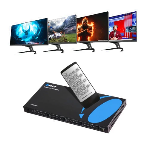OREI 4x4 HDMI 4K Matrix Switch/Splitter, (4-Input, 4-Output) with Remote Control Supports UltraHD 4K@60Hz 4:4:4, HDR, YUV, HDMI 2.0, HDCP 2.2, 3D, 1080p, 18 GBPS - Downscaler (4K & 1080p Together)