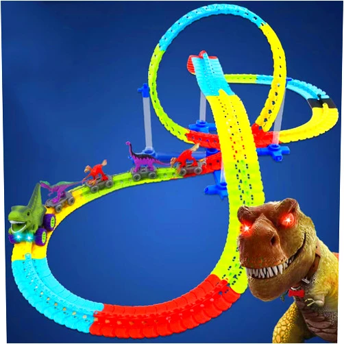 YSIRFD Dinoswift Soar with The Anti-Gravity Dinosaur Car, Dinoswift Anti Gravity Car, Dinoswift Race Track Car, Children's Educational Toys, Changeable Track with LED Light-Up Race Car for 3 Old + (144Pcs)