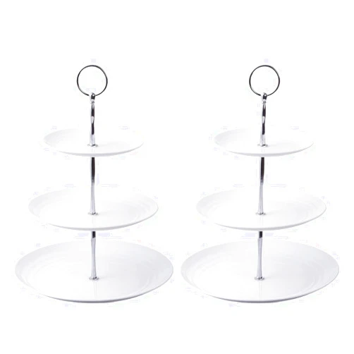 RAUVOLFIA 2 Pack Dessert Cupcake Stand, 3 Tier Cup Cake Holder Tower for Tea Party/Birthday/Wedding, Plastic Tiered Serving Tray (Silver Metal Rod)
