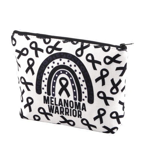 BLUPARK Melanoma Cancer Awareness Gift Black Ribbon Skin Cancer Survivor Bag Melanoma Warrior Makeup Bag Melanoma Awareness Zipper Bag (Melanoma Warrior)