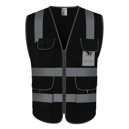Uno Mejor Black Safety Vest High Visibility Vest 9 Pockets for Men Women, Hi Vis Reflective Vest with Reflective Strips, Work Vest for Men Construction, Meets ANSI, XG100-Black Large