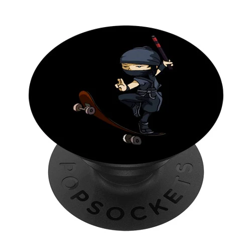 Funny Ninja Gift for Ninja Lovers & Skateboard Fan Funny Ninja on Skateboard Gift for Ninja & Skateboard Lovers PopSockets PopGrip: Swappable Grip for Phones & Tablets
