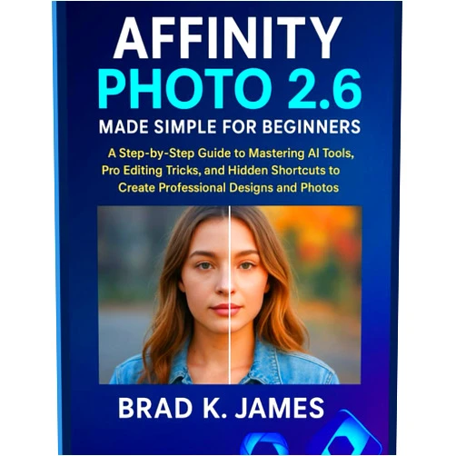 Brad K. James Affinity Photo 2.6 Made Simple for Beginners: A Step-by-Step Guide to Mastering AI Tools, Pro Editing Tricks, and Hidden Shortcuts to Create Professional Designs and Photos (Graphics Tools Guide)