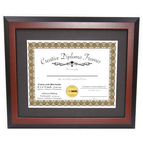 Creative Picture Frames 11x14-inch Mahogany Diploma Frame with Black Mat to Hold 8.5” x 11” Graduation Certificate Documents with Installed Wall Hanger
