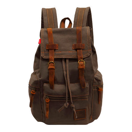 Lachero Men's High Capacity Canvas Backpack Vintage Laptop Backpack Unisex for Hiking Camping Travel Bag (Green)
