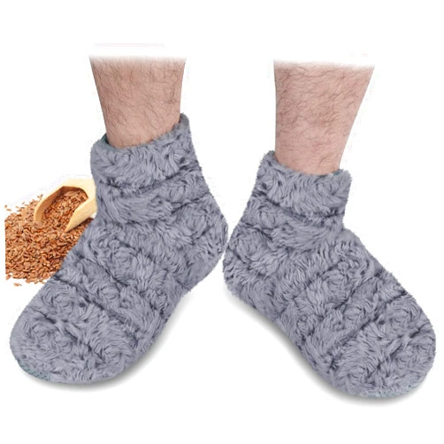 REVIX Microwavable Booties and Feet Warmers for Women & Men, Microwave Heated Foot Warmer with Flaxseed Moist Heat Therapy for Cold Feet, Gray, S/M