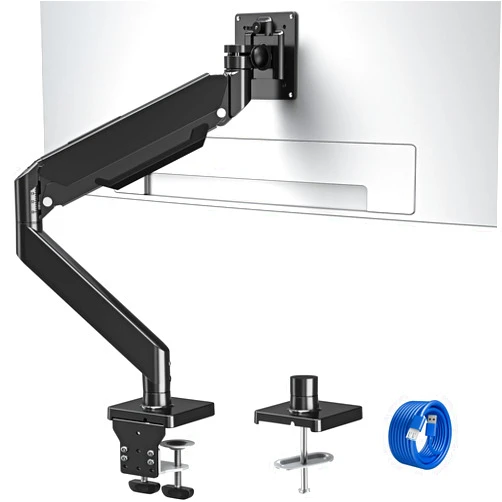 MOUNTUP Monitor Desk Mount Fits 22-42'' Heavy Duty Widescreen, Gas Spring Computer Monitor Stand for desk, Holds 4.4-33 lbs Larger Screen, Ultrawide Monitor Arm with USB, VESA Mount Clamp/Grommet Base