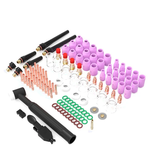 WelderElite 123 Pcs TIG Welding Torch Kit - Alumina Nozzle, Collets, Stubby Gas Lens #12 Heatproof Glass Cup, Consumables for WP-17/18/26