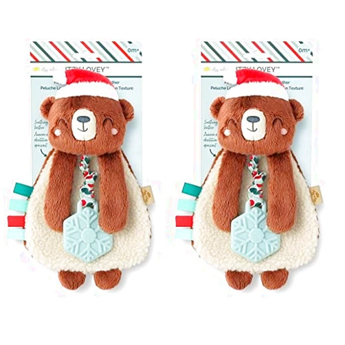 Itzy Ritzy - Itzy Lovey Including Teether, Textured Ribbons & Dangle Arms; Features Crinkle Sound, Sherpa Fabric and Minky Plush; Cocoa The Bear (Pack of 2)