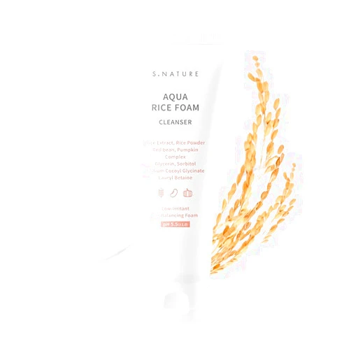 S.NATURE AQUA RICE FOAM CLEANSER | Facial Cleanser, Rice Extract Rice Powder Cleanser with Mild Cleansing, Glycerin,Vegan, Face Wash, Korean Skincareㅣ 160ml 5.4 Fl Oz
