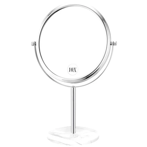 ALHAKIN 10x Magnifying Makeup Mirror, 8 Inch Double Sided Make Up Mirror for Desk, Swivel Tabletop Mirror with Marble Base for Bathroom, Chrome