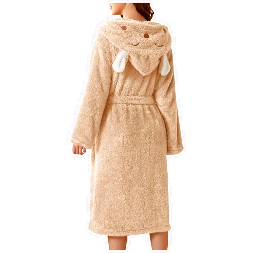 Generic Women'S Robe Double Pockets Ear Hooded Flannel Bathrobe Soft And Warm Double-Faced Velvet Pajamas Bathrobes For