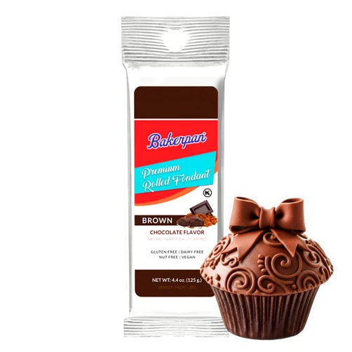 Bakerpan Premium Rolled Brown Fondant for Cake Decorating, Chocolate Flavor - 4.4 Ounces (Made in USA)