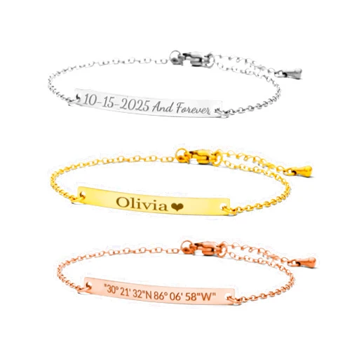 Jexiva Adults Personalized Paper Clip Name Bracelet for Women/Men – PVD Gold Plated Stainless Steel – Custom Engraved ID Tags (1-4 Name Options) – Adjustable Chain – Engraving – Gift for Her or Him (Name Tags)