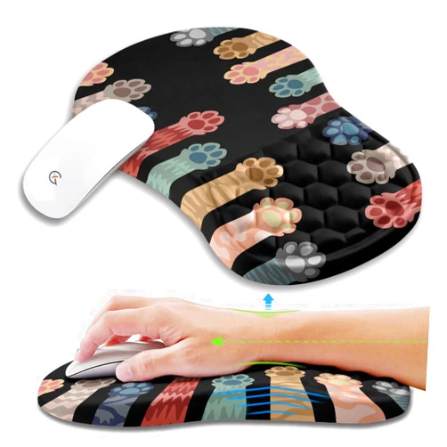 KUOSGM Ergonomic Mouse Pad Wrist Support with Gel Massage Bump Design, Carpal Tunnel Pain Relief Wrist Rest Mousepad, Memory Foam Wrist Pad for Wireless Mouse & Desk (12x8 inch,Cute Cat Claw)