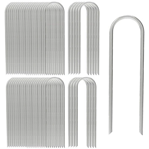 AAGUT 12 Inch Garden Stakes 50 PCS Fence Ground Stake Heavy Duty Yard Landscape Staples Galvanized Tent Spikes 11 Ga Lawn Pins for Dog Fencing, Drip Irrigation Hose, Weed Barrier Fabric, Chicken Wire