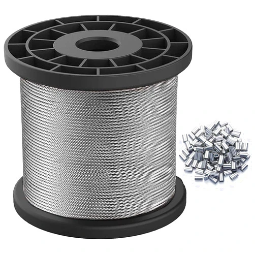REKOBON Wire Rope, 1/16 Wire Rope, Stainless Steel 304 Wire Cable, 328FT Length Aircraft Cable with 100pcs Sleeves Stops, 7x7 Strand Core, 368 lbs Breaking Strength Perfect for Outdoor,Yard,Garden or Crafts
