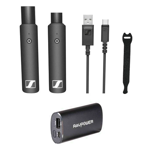 Sennheiser XSW-D XLR Base Set Wireless Microphone System with RAVPower Luster 6700mAh Charger & Fastener Straps (10-Pack) Bundle