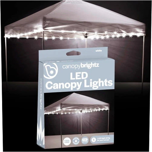 Brightz LED Canopy Lights, White - Outdoor Canopy Tent Lights for 10ft x 10ft Tents - Football Tailgate Essentials & Accessories - 40ft String Light