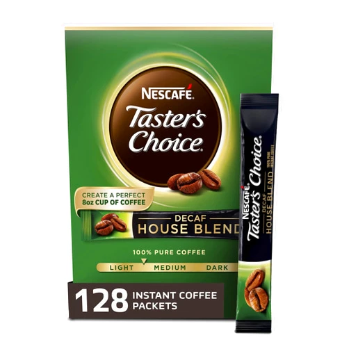 NESCAFE Taster's Choice, Decaf House Blend Light Medium Roast Instant Coffee, 8 boxes (128 packets)