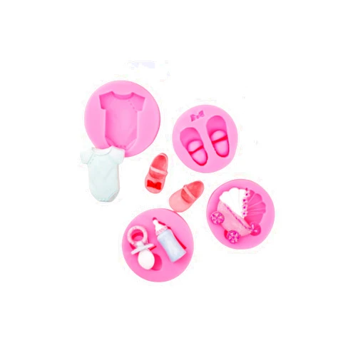 TUGMWONH Fondant Mold 4 Pieces Of Silicone Molds For Baby Bottles, Shoes, Clothes, Baking, Cake Decoration, Chocolate Fondant Molds