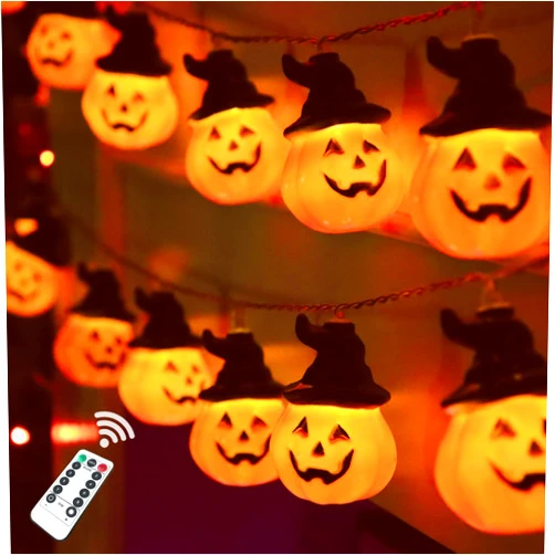 Runleo Halloween Pumpkin String Lights with Witch Hat, 20 LED 16.4FT 8 Modes Timer 3D Waterproof Orange Jack-O-Lantern Battery Operated Flickering Lights for Indoor Outdoor Decor Party Decorations