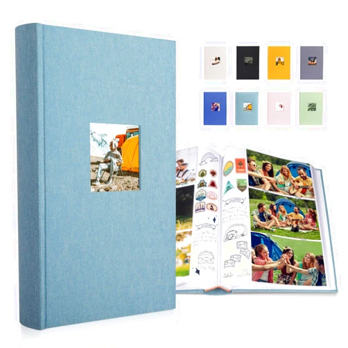 1DOT2 Luxury Fabric Photo Album 4x6 With Writing Space Acid Free Pockets Holds 300 Photos with Memo, 3 Per Pages Photobook Album for Wedding Vacation Family Cyan Blue