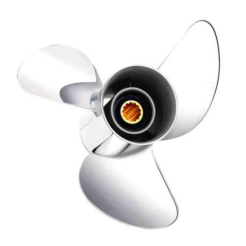 FYMP 10.25 x 14/15/16-G Polished/Black Stainless Steel Boat Outboard Propeller for Yamaha Engines 40-60,13 Spline tooth,Rh,Semi cleaver style as original ybs prop; Fit havoc duck boat, Hunting or fishing