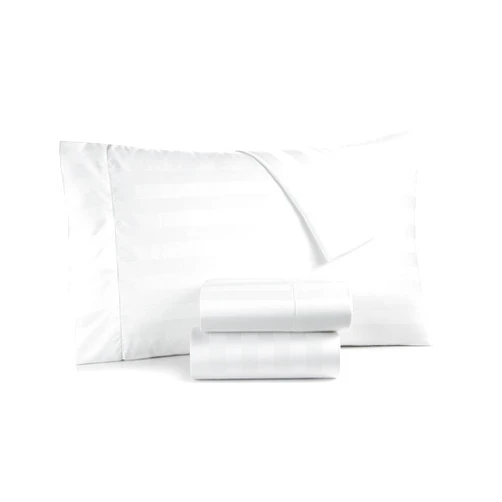 Club Room Charter Club Damask Stripe 550 Thread Count Supima Cotton 4 Piece Queen Sheet Set White
