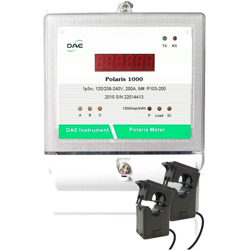 DAE P103-200 KIT, UL, kWh Smart Submeter Polaris 1000, 1 phase 3 wire (2 hot wire, 1 Neutral), 200A, 120/240v, 2 Split Core CTs