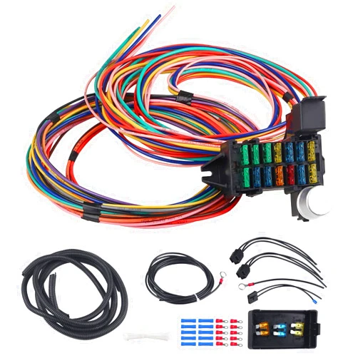 WMPHE 14 Circuit Wiring Harness Kit, Professional Universal Electrical Wire Harness, Car Modification Circuit 14 Fuse Compatible with Chevy Ford Chrysler Mopar Muscle Car