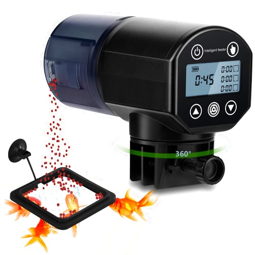 Aoyar Automatic Fish Feeder for Aquarium: with Feeding Ring Vacation Auto Fish Food Dispenser, Electric Adjustable Small Fish Feeder Timer for Goldfish Turtle Betta Koi in Tank (2 Install Methods)