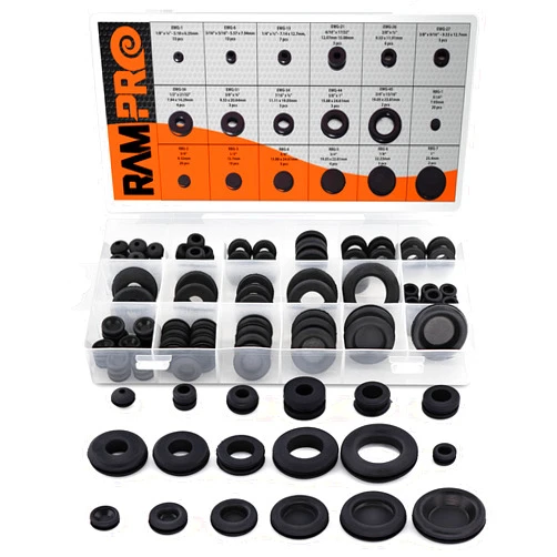 RamPro 125pc 18 Sizes Rubber Grommet Kit - Includes Grommets for Wiring, Hole Plugs, and Automotive Firewall Grommet (1/4' 5/16' 1/2' 7/32' 3/8' 9/16' 5/16' 5/8' 3/4' 7/8' 15/16' 21/32' 1')