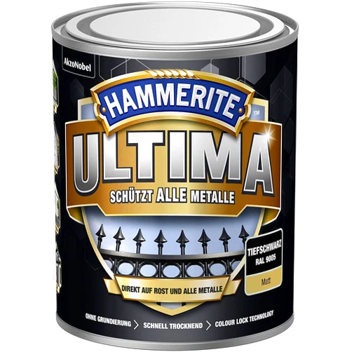 Hammerite Ultrama Metal Protective Paint Matt Deep Black RAL9005 750 ml
