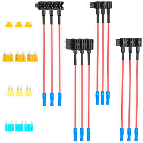 YEYETUO 12 Pack 12V Fuse Tap, Add a Circuit Fuse Holder 4 Types Standard, Mini, Micro2 and Low Profile Mini Fuse Taps, ATO ATC ATM APM Fuse Adapter Jumper Connector for Cars Trucks Boats