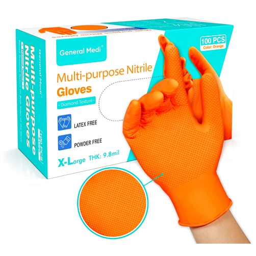 General Medi Nitrile Industrial Gloves with Raised Diamond Texture, 100 Count, 9.8-mil Thick (XL)