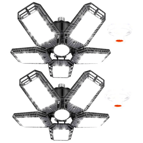Luyata LED Garage Lights 2 Pack,Ceiling LED Shop Light 160W 16000LM 6500K Screw in Led Light with 5+1 Deformable Panels, Bright Led Lighting for Garage Workshop Basement Support E26/E27 Socket